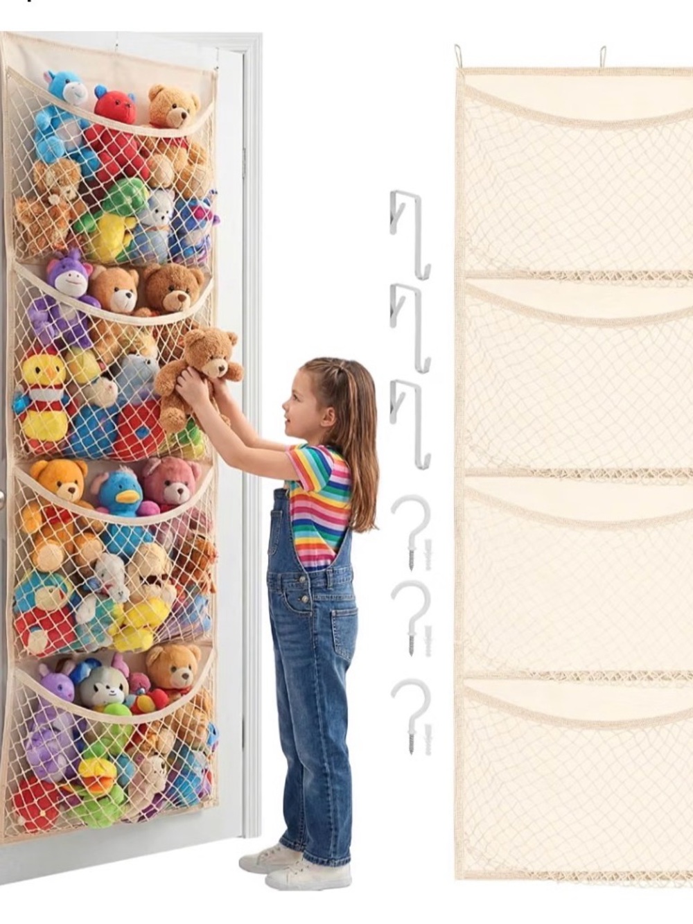 IKEA Cream Mesh Over-the-Door Toy Organizer with Multiple Pockets